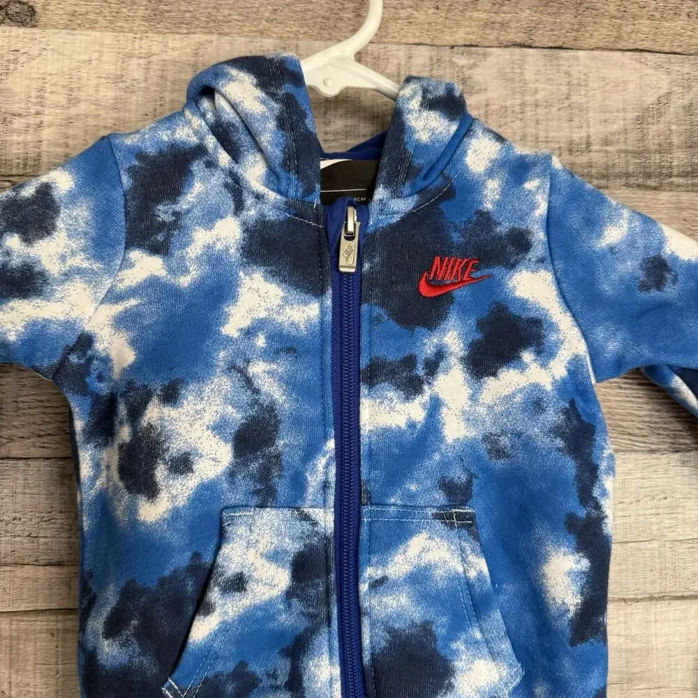 Nike Infant Boys Blue Camo Full Zip Hooded Fleece Romper 6 Months NEW